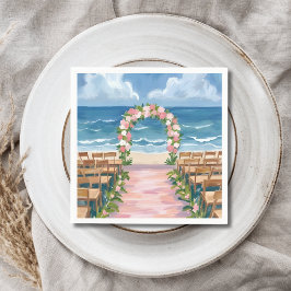 Strandbröllop Gang Floral Akvarell Pappersservett