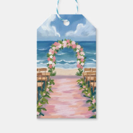 Strandbröllop Gang Floral Akvarell Presentetikett