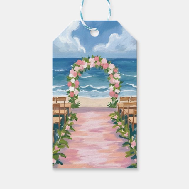Strandbröllop Gang Floral Akvarell Presentetikett (Framsidan)