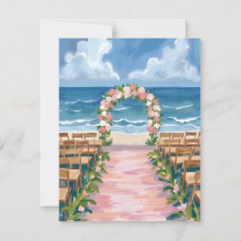 Strandbröllop Gang Floral Akvarell Tack Kort