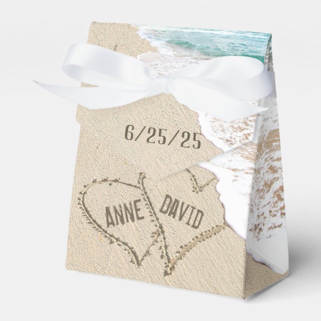 Strandbröllop Hjärtan På Sandet Presentaskar (Framsidan Sidan)