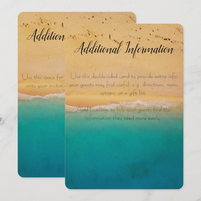 Strandbröllop Kompletterande informationskort Inbjudningar (Fram/baksida)