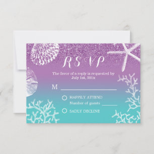 Strandbröllop Lavendel Teal Ombre RSVP-svar OSA Kort