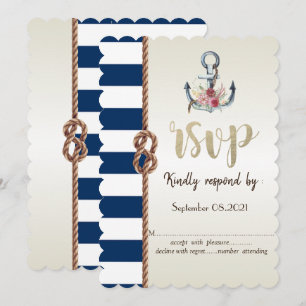 strandbröllop marin rep,randig RSVP Inbjudningar