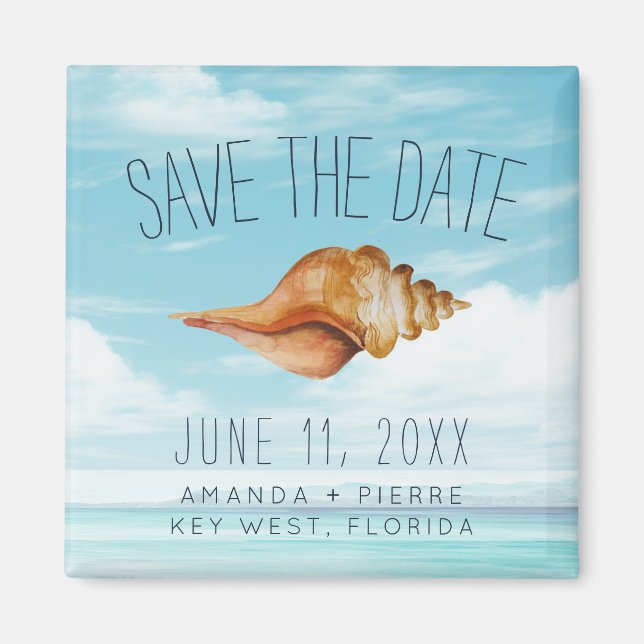 Strandbröllop med snigelskal Save the Date Magnet (Framsidan)