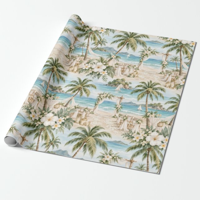 Strandbröllop Palmer Turkos Ocean Presentpapper (Utrullad)