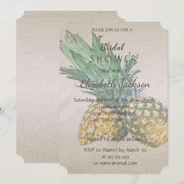 Strandbröllop Pineapple  Brudtärnafest Inbjudningar (Fram/baksida)