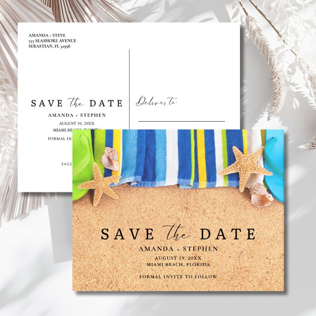 Strandbröllop Save The Date Meddelande Vykort (Beach Wedding Save The Date Announcement Postcard)