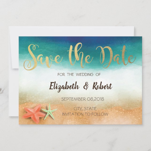 Strandbröllop, Sjöstjärna Save The Date Spara Datumet (Framsida)
