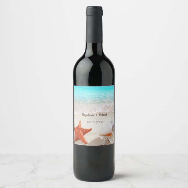Strandbröllop Snigelskal Vinflaska Etikett (Framsida)