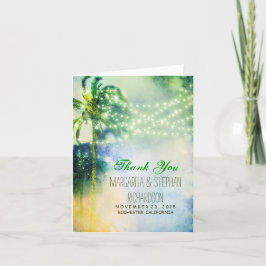 strandbröllop tackkort med ljus & palmer