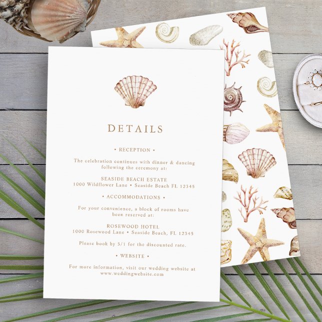 Strandbröllop Tilläggskort (Simple Beach Watercolor Seashell Wedding Details Enclosure Card by Painted Paperie
)