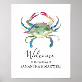 Strandbröllop Välkomstskylt Akvarell Krabba Poster