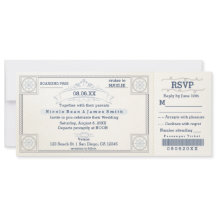 Strandbröllop Vintage Ombordstigningskort Inbjudan