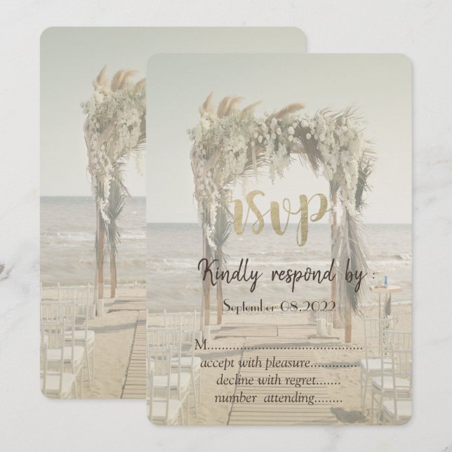 Strandbröllops blomsterbåge RSVP Inbjudningar (Fram/baksida)