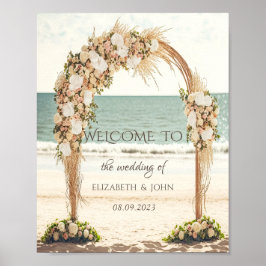Strandbröllopsaltaret med rosor poster