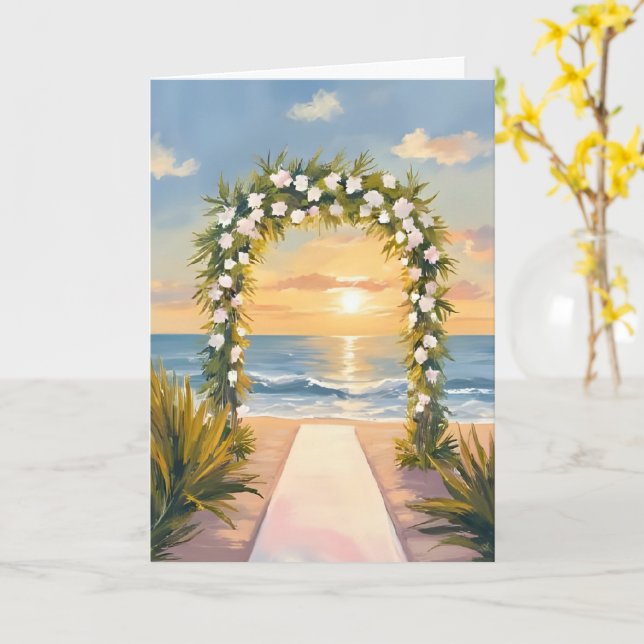 Strandbröllopsbåge Blommig Akvarell Kort (Gul blomma)