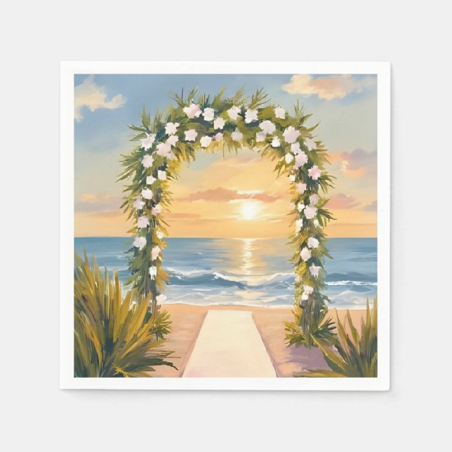 Strandbröllopsbåge Blommig Akvarell Pappersservett (Framsidan)
