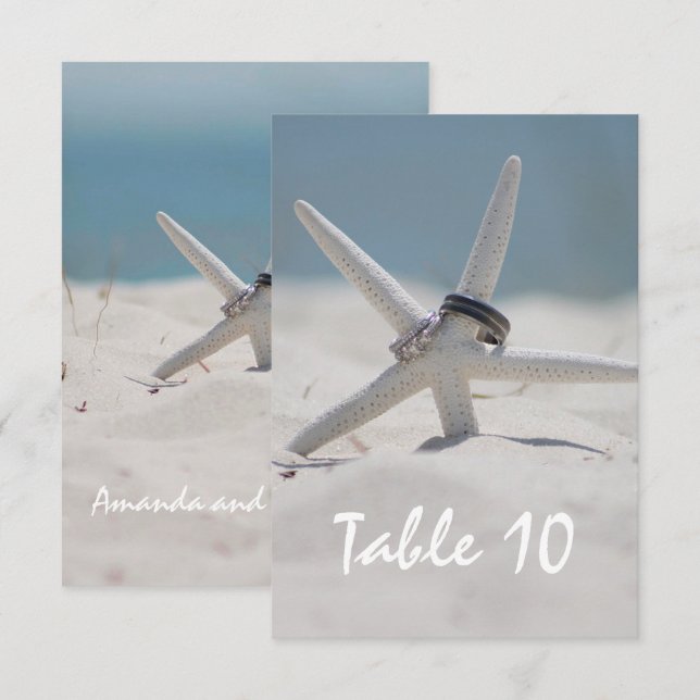 Strandbröllopsbord platsnummer inbjudningar (Fram/baksida)