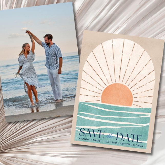 Strandbröllopsfotografi Spara datumet (Beach Destination Wedding Photo Save the Date)