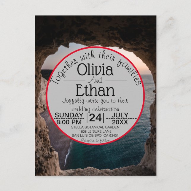 Strandbröllopsinbjudan i havsutsikt-stil inbjudan vykort (Framsida)