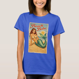 Strandbrud Pinup-Sjöjungfru Konst Retro Kustliv T Shirt
