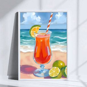 Strandcocktail Havsvågor Akvarellmålning Poster