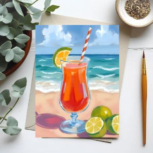 Strandcocktail Havsvågor Akvarellmålning Vykort