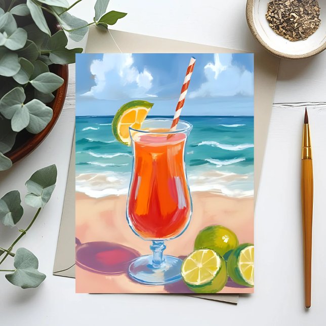 Strandcocktail | Havsvågor Akvarellmålning Vykort (Skapare uppladdad)