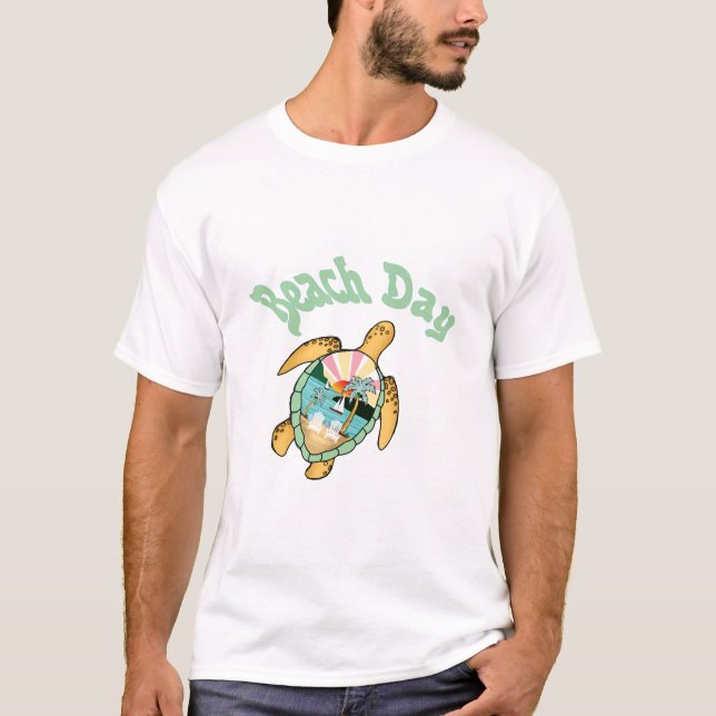 Stranddag, sommar, sköldpadda, t shirt (Framsida)