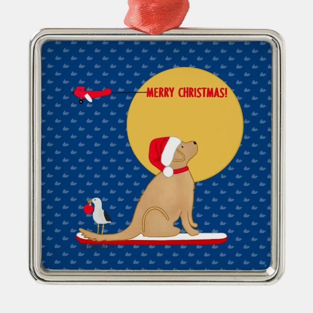 Stranddag Surfande Golden Santa Hund Ornament (Framsidan)