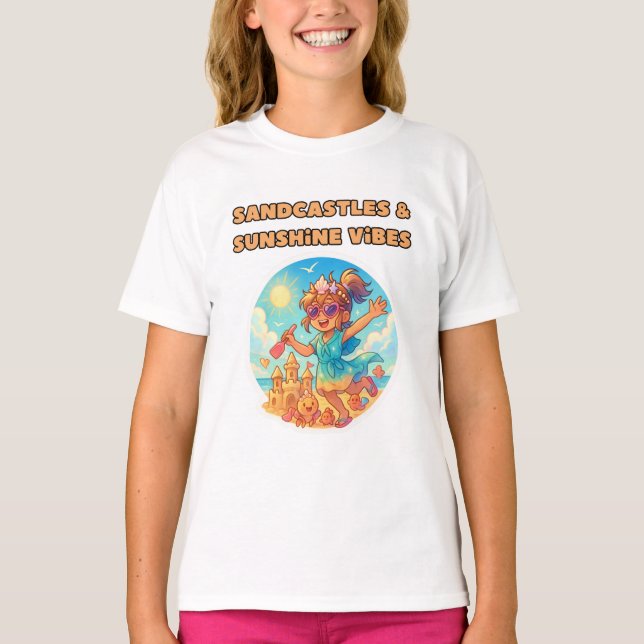 Stranddagskjorta, tecknad flickor skjorta t shirt (Framsida)