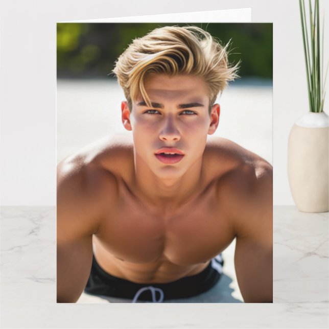 Stranddagskrush - Blond man utan skjorta  Kort (Framsida)