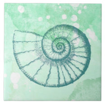 Stranddekor Spiral Snigelskal Blå Akvarell