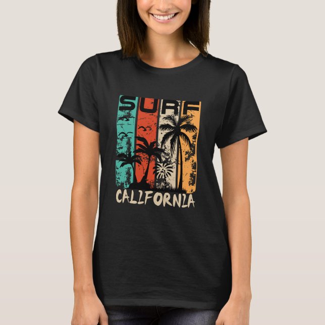 Stranddesign i surfa Kalifornien handflatan träd T Shirt (Framsida)