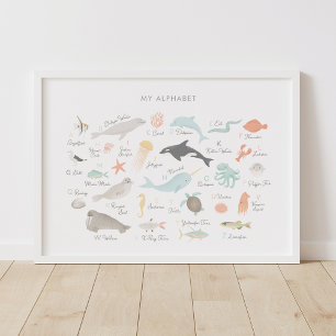 Stranddjurs Alfabetet Barnkammardekor Poster