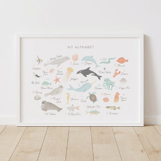 Stranddjurs Alfabetet Barnkammardekor Poster