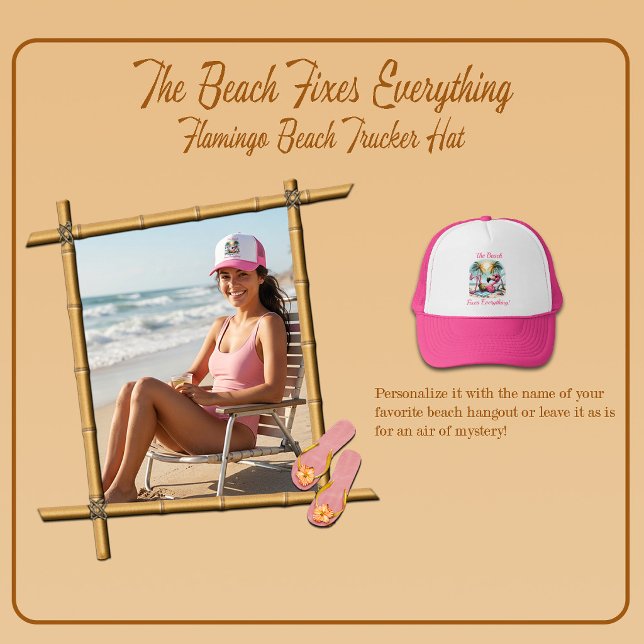 Stranden Fixar Allt' Flamingo Beach Trucker Keps (Skapare uppladdad)