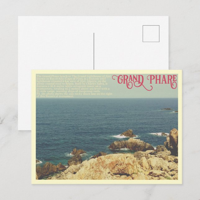 Stranden Grand Phare Jijel, Algeriet Vykort (Fram/baksida)