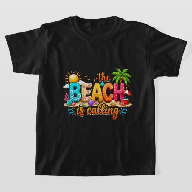 Stranden kallar sommarstämning t shirt (Laydown)