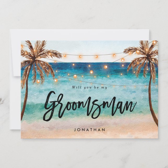 stranden kommer du att bli min groomsman frieri ko tack kort (Framsida)