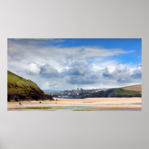 Stranden landskap på den Daymer fjärden i Cornwall Poster