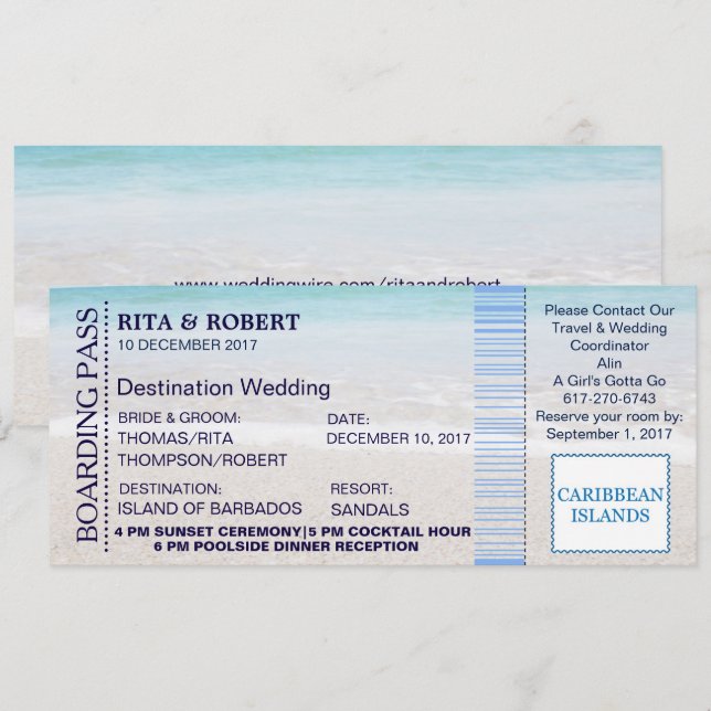 Stranden som gifta sig | som stiger ombord, inbjudningar (Fram/baksida)