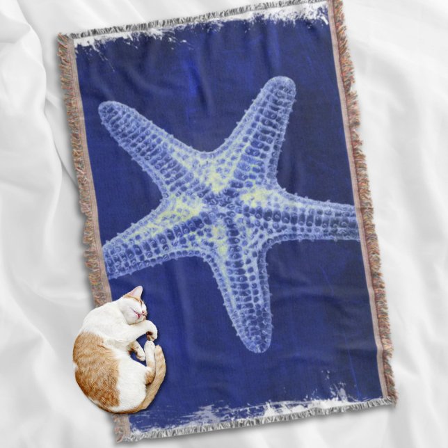 stranden vid kustnära chic, havsblåstjärtfenad hav mysfilt (coastal chic beach rustic nautical blue starfish throw blanket)