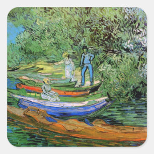 Stranden vid Oise i Auvers av Vincent van Gogh Fyrkantigt Klistermärke