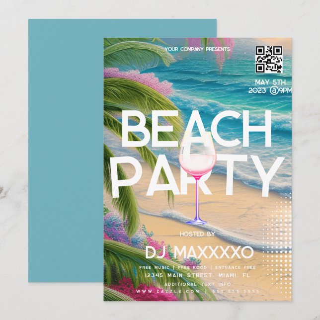 Strandfest Event Bar Tropical Club Flyer  Inbjudningar (Fram/baksida)