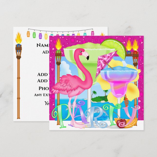 Strandfest / Luau Inbjudningar (Fram/baksida)