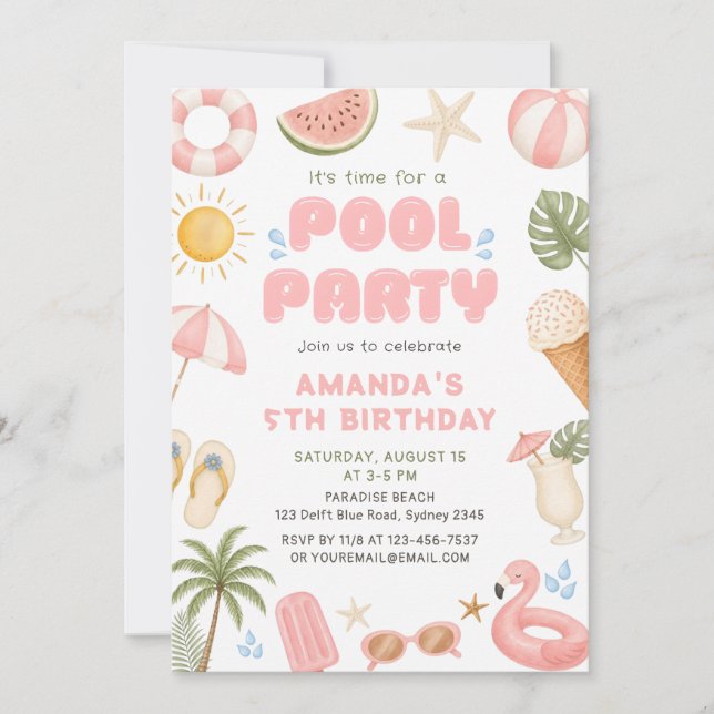 Strandfest Sommar Poolparty Födelsedag  Inbjudningar (Framsida)