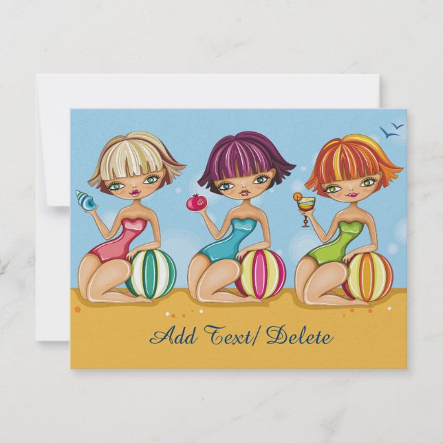 Strandfest - Studentfirande - Dags för tjejerna Inbjudningar (Framsida)