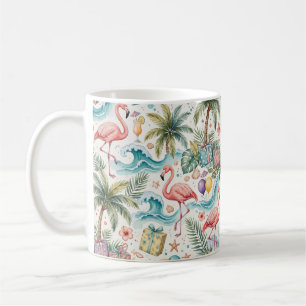 Strandfest Tropiska Palmer Rosa Flamingos Kaffemugg